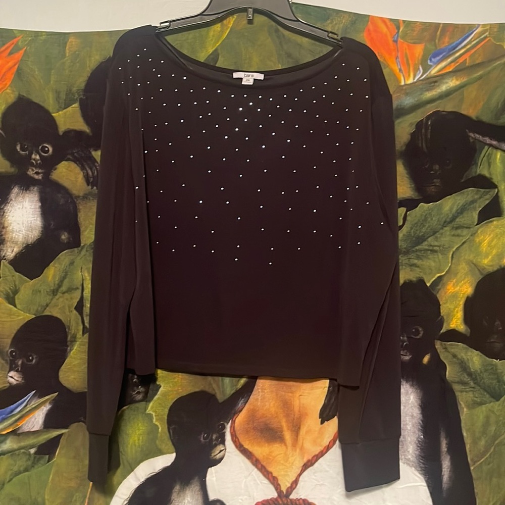 BarIII LONG SLEVE shirt black with metallic dots. Used 1 time box7